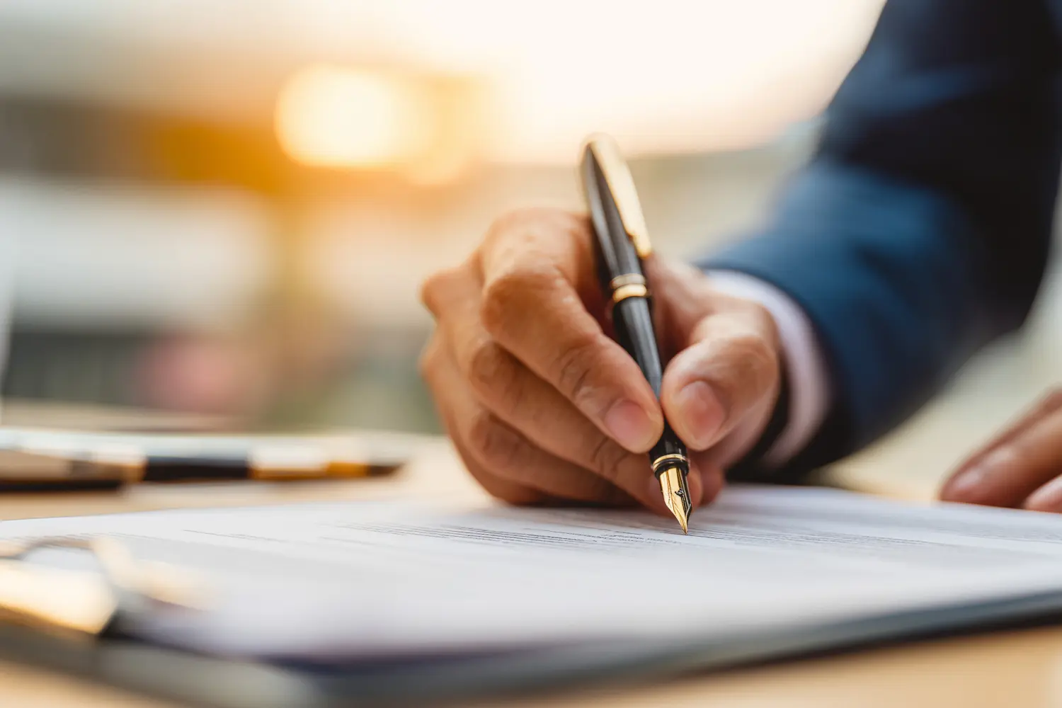 Vertragsunterzeichnung mit Füllfederhalter.